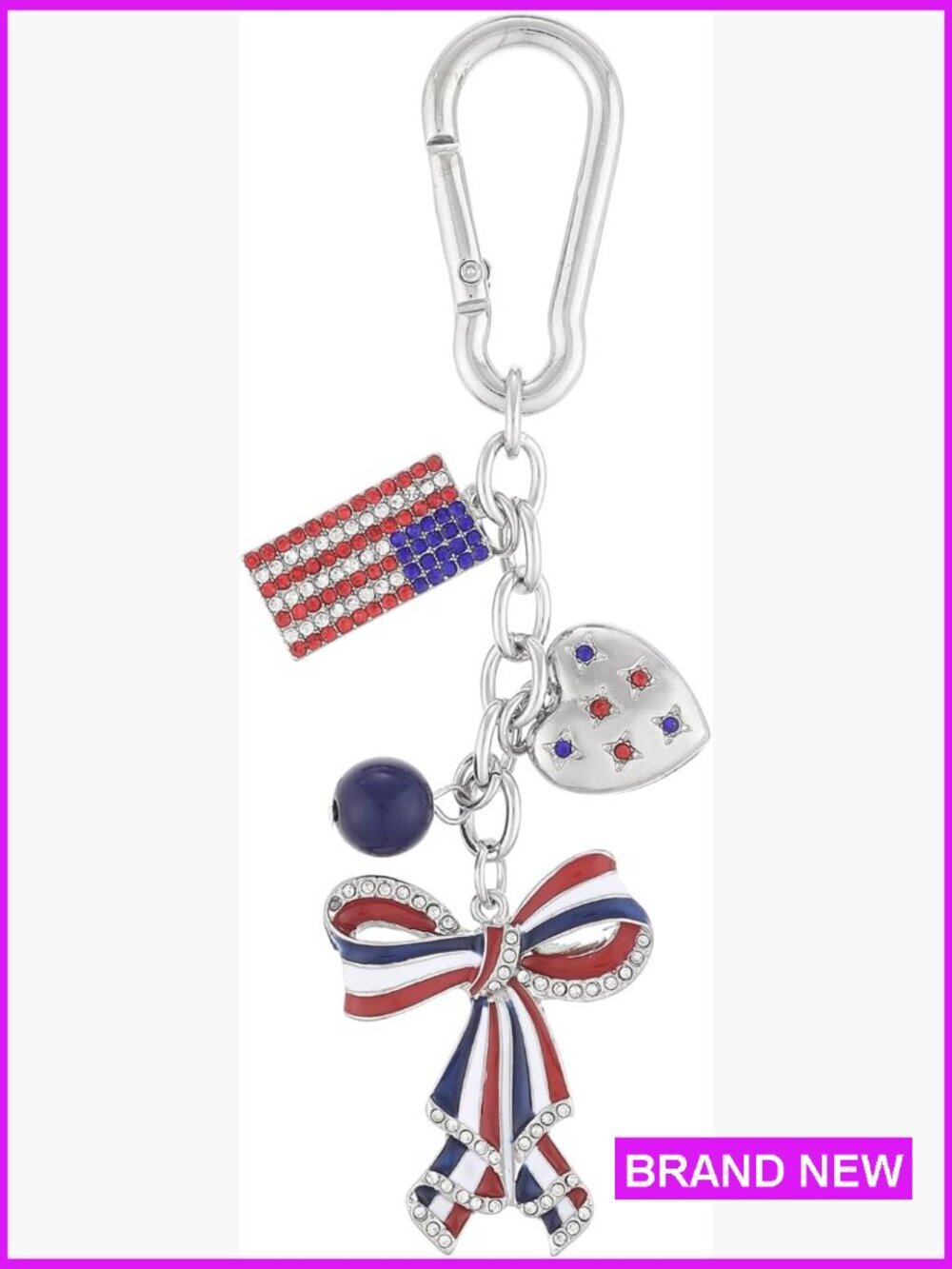 Patriotic Bow Keychain 4th of July Bag Charm Versatile Split Ring